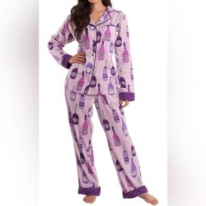 Munki Munki Flannel Classic Pajama Set in Purple and Pink Champagne LARGE
